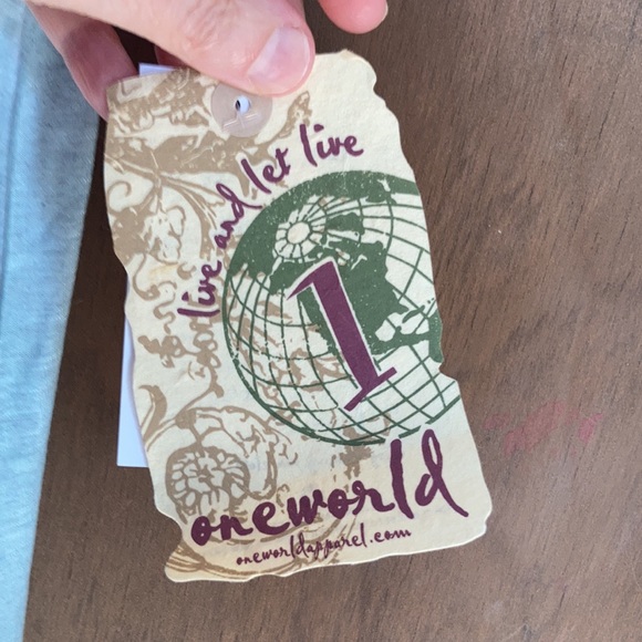 One World ombre sage top w boho print & matching scarf w fringe S - Picture 9 of 13